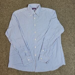 Ralph Lauren Purple Label Shirt Mens 18 XL Blue White Stripe Made in Italy 100%